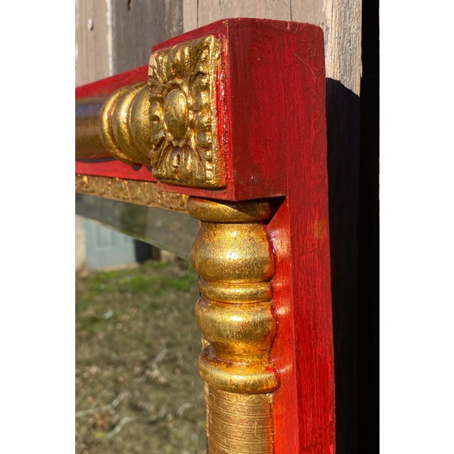 Campaign Antique Red and Gold Solid Wood Mirror For Sale - Image 3 of 5