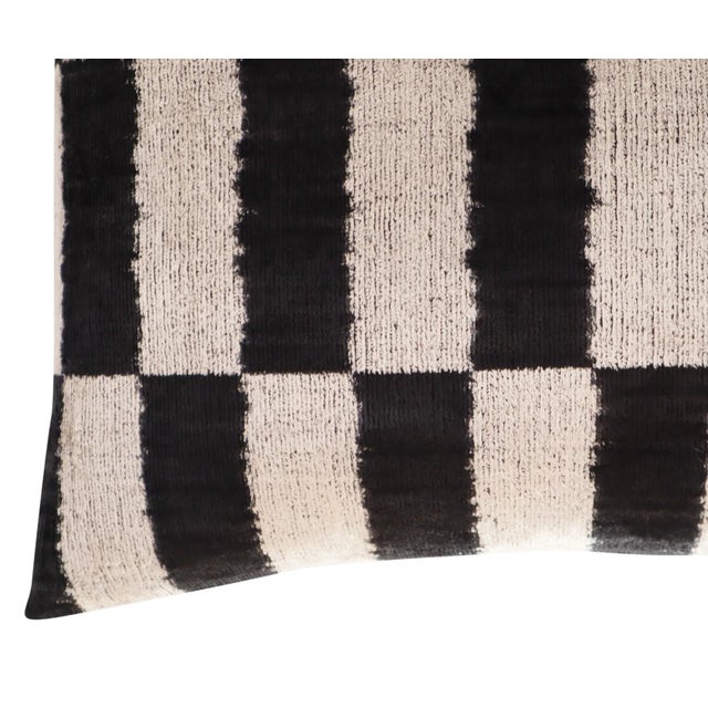 Contemporary Black & White Velvet Throw Pillow & Down Insert For Sale - Image 4 of 11