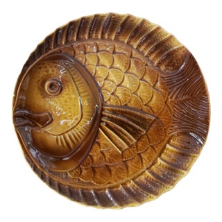 Vintage Sarrequemines Ceramic Plate, French Atelier D'Art, Fish Motif #3 For Sale