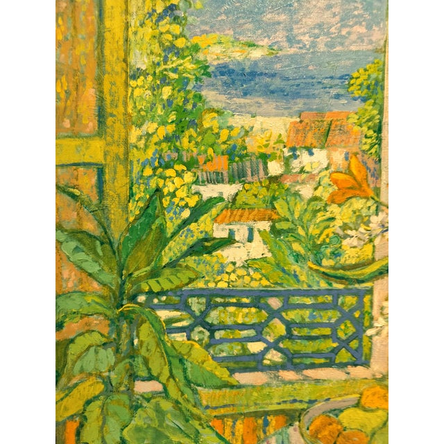 Mid-Century Modern Mid Century Neo Impressionist Floral Window Scene by Scottish Artist William Grimaud For Sale - Image 3 of 7