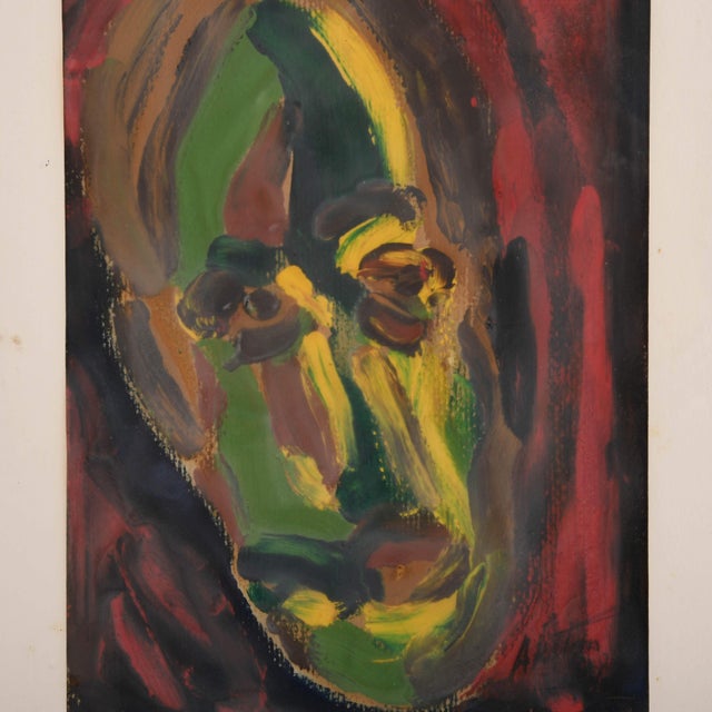 Abstract Framed Signed J. Akston "Emerging Face, 1960" Mixed Media on Paper For Sale - Image 3 of 11