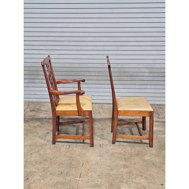 Set of 8 Stickley Chippendale Solid Cherry Dining Chairs Leather Seats Made Usa For Sale - Image 11 of 15