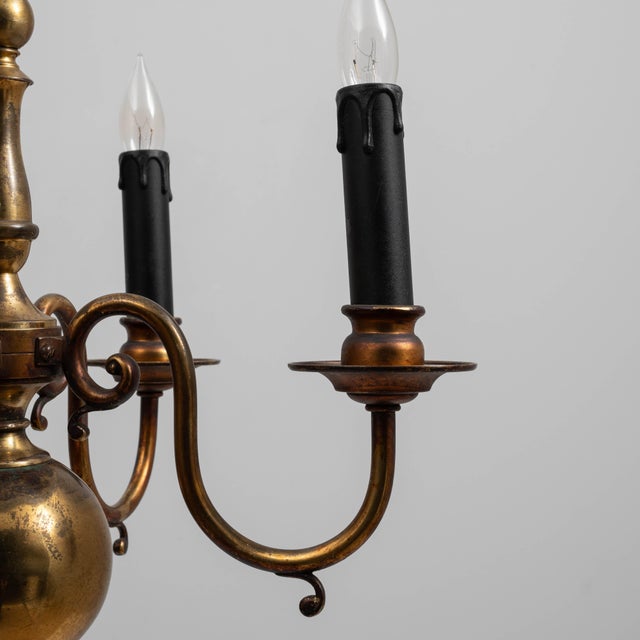 20th Century Belgian Colonial Revival Brass Three-Arm Chandelier For Sale - Image 11 of 18