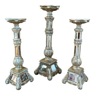 1990s Mirrored Pillar Candle Holders- Set of 3 For Sale