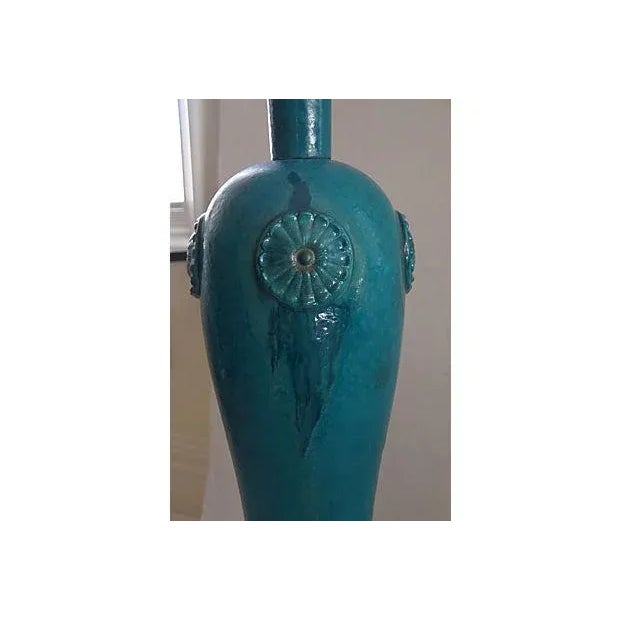 Rustic European 1940's Tall Italian Turqouise Drip-Glazed Ceramic Floor Lamp For Sale - Image 3 of 4