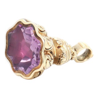 Antique 19th Century Victorian 14k Gold & Amethyst Watch Fob For Sale