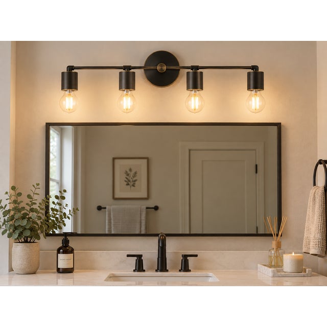Contemporary Contemporary Handcrafted Brass 4-Light Vanity Sconce, Antique Brass Bathroom Mirror & Wall Picture Light For Sale - Image 3 of 12