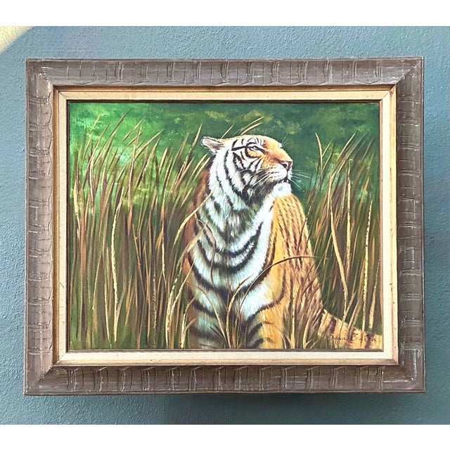 Vintage Aboriginal Oil Painting of Tiger For Sale - Image 12 of 12