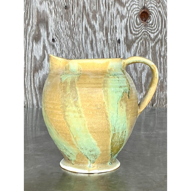 Farmhouse Vintage Boho Original Studio Pottery Pitcher For Sale - Image 3 of 12