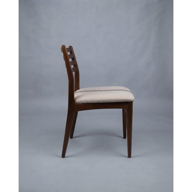 Mid-Century Modern Vintage Hungarian Dining Chairs in Beige Fabric with Blue Center Stripe and Wooden Frames, Set of 4 For Sale - Image 3 of 4