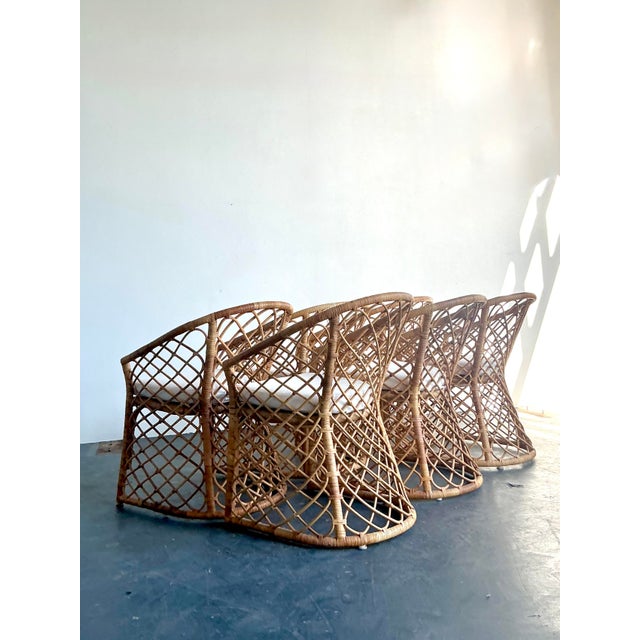 Vintage Boho Trellis Rattan Dining Chairs - Set of 6 For Sale In West Palm - Image 6 of 12