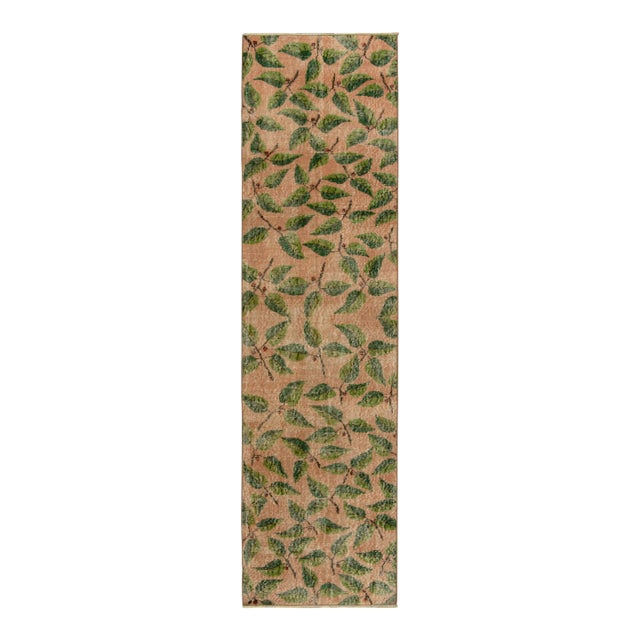 1960s Vintage Distressed Deco Runner in Pink, Green Floral Pattern For Sale