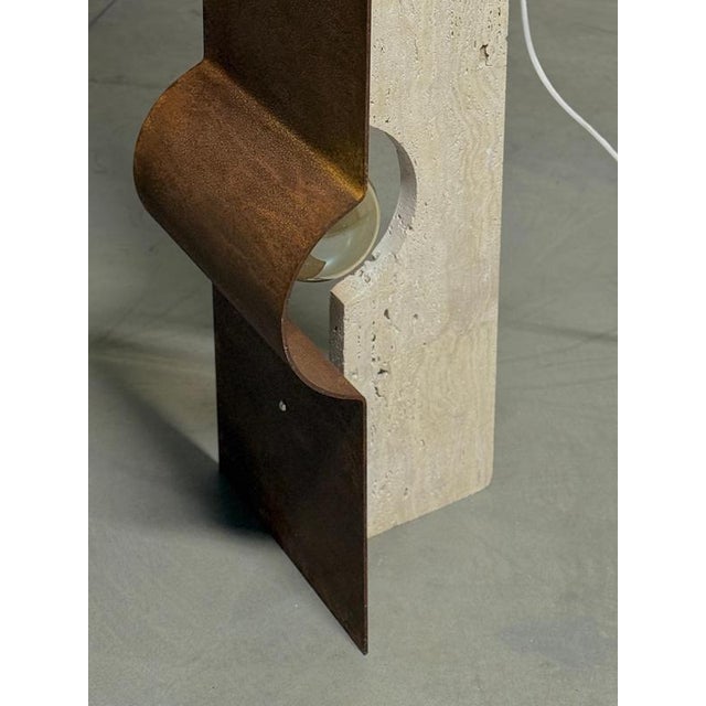 Oculus X Floor Lamp in Oxidized Iron & Travertine by D´ARK Atelier For Sale - Image 15 of 18
