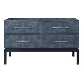 Matthew Izzo Home Etta Navy Blue Burl Wood Four Drawer Chest of Drawers For Sale