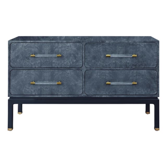 Matthew Izzo Home Etta Navy Blue Burl Wood Four Drawer Chest of Drawers For Sale
