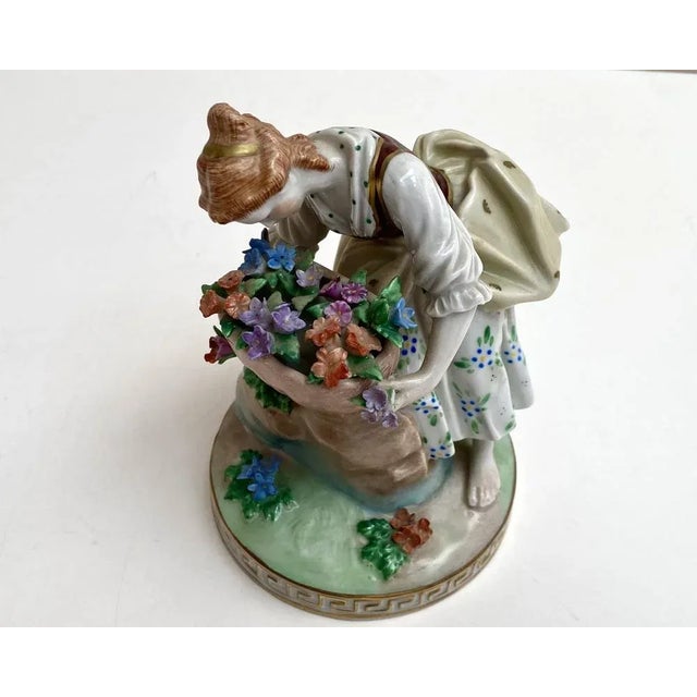 Vintage Ornate Lady with Flowers Figurine, Dresden, Germany For Sale - Image 6 of 9