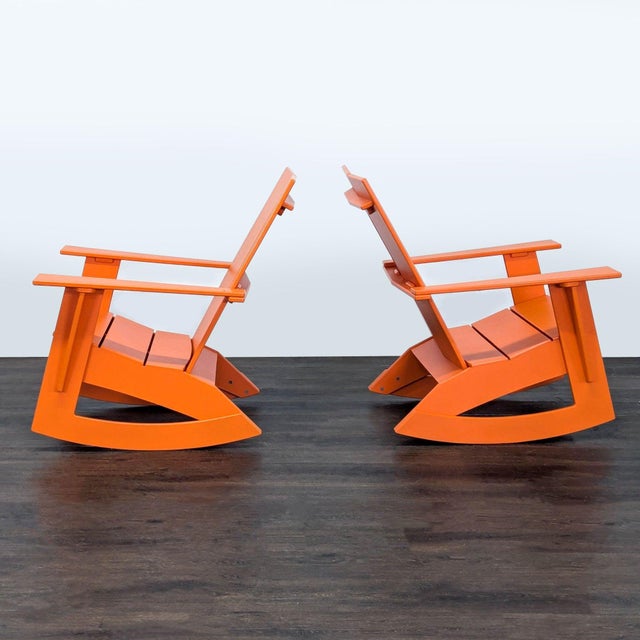 Modern Room & Board Emmet Orange Outdoor Rocking Chair Pair and Table Set For Sale - Image 3 of 9