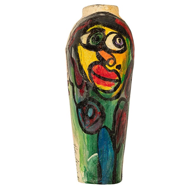 A large abstract Expressionist sculpture floor vase by the celebrated German-American Expressionist artist Peter Robert...