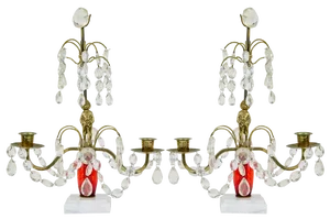 Mid-Century Cut Glass and Marble Candelabras, 1960, Set of 2