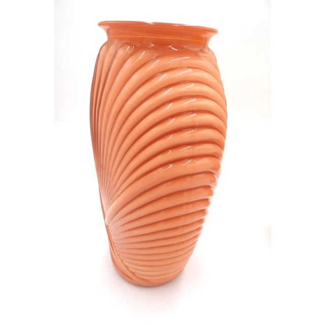 Anchor Hocking Pair of 1980s Art Deco Revival Peach Draped Vases With Geometric Accents by Anchor Hocking For Sale - Image 4 of 10