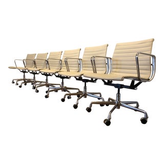 Herman Miller Leather Eames Aluminum Management Group Chairs - Set of 6 For Sale
