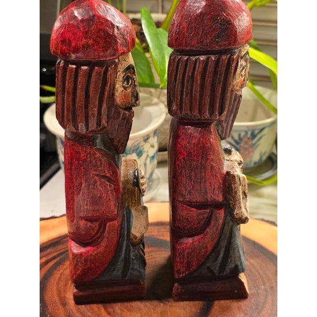 Mid 20th Century Pair of Hand Carved Wood Statues Folk Art Spanish Crusaders For Sale - Image 4 of 12