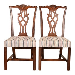 Drexel Heritage Georgian Carved Mahogany Side Chairs or Dining Chairs, Pair For Sale