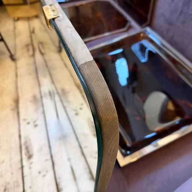 Two 1950s Gio Ponti Style Mid-Century Modern Wood and Brass Wall Mirrors For Sale - Image 14 of 16