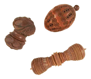 Antique Carved Vegetable Ivory Tagua Needle & Thimble Cases - Set of 3