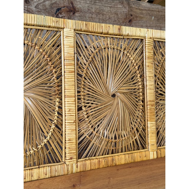 Vintage Boho Coastal King-Size Sunburst Rattan Headboard For Sale - Image 4 of 12