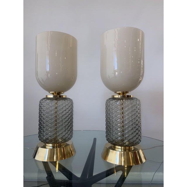 Murano Glass and Brass Lamps, 1990s, Set of 2 For Sale - Image 11 of 14