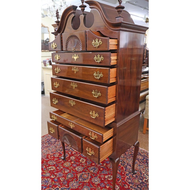 1980s L & J.G. Stickley Queen Anne Style Mahogany High Dresser High Chest Highboy For Sale - Image 12 of 18