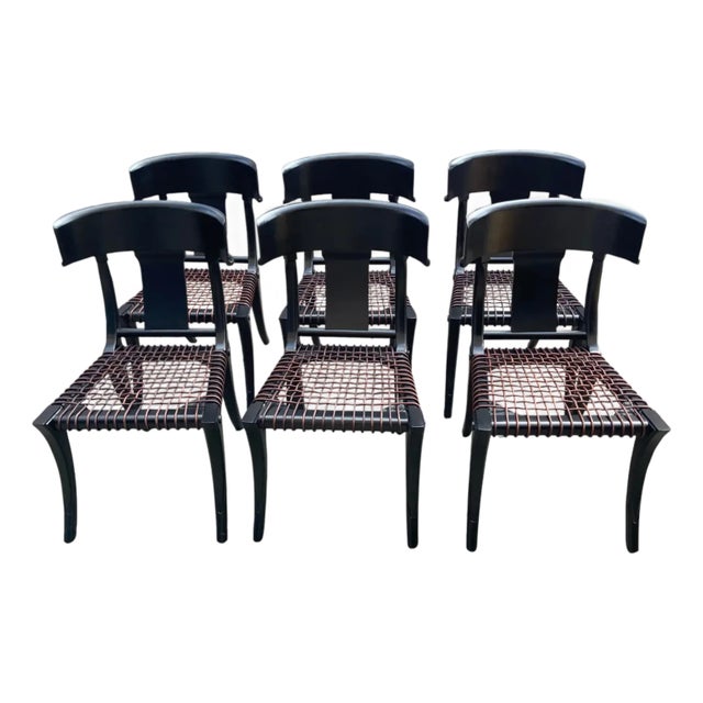 Modern Klismos Ebony Dining Chairs - Set of 6 For Sale