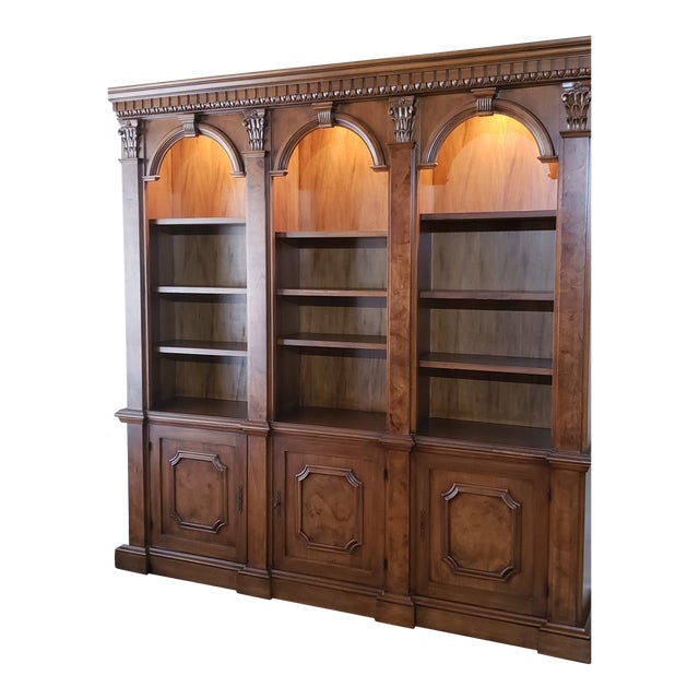 Architectural Bookcase With Burled Inlays and Locking Storage Chairish