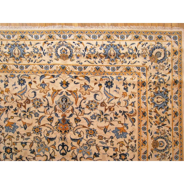 Textile 1950 Vintage Persian Kashan Oriental Carpet, in Room size, with Floral Elements For Sale - Image 7 of 9