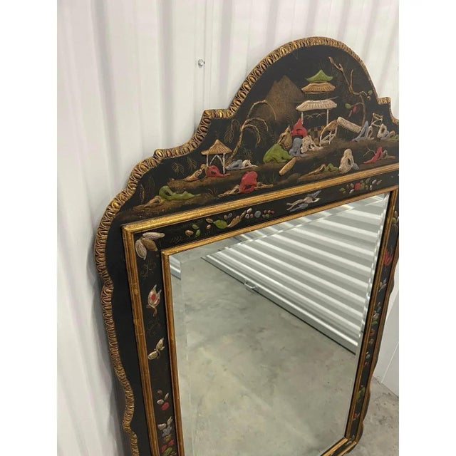 Chinoiserie Hand Painted Wall Mirror For Sale - Image 4 of 7