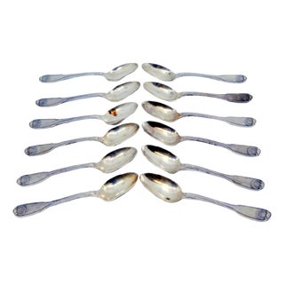 Silver Coffee Spoons with Shell-Shaped Handle Reliefs, Set of 12 For Sale