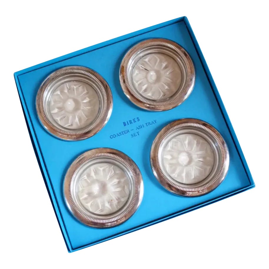 Set of 4 Birks Silver Plate Coasters in Original Box, 1950s Chairish
