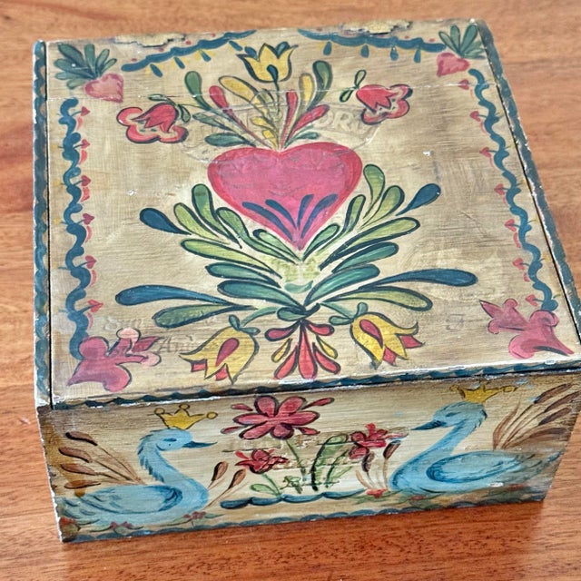 Mid 20th Century Hand-Painted Folk Art Wooden Cigar Box For Sale - Image 6 of 7