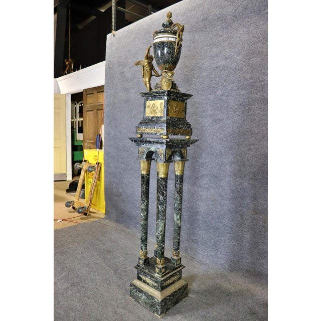 19th C. Louis XVI Style Gilt Bronze & Green Marble Rotary Clock For Sale In Philadelphia - Image 6 of 15