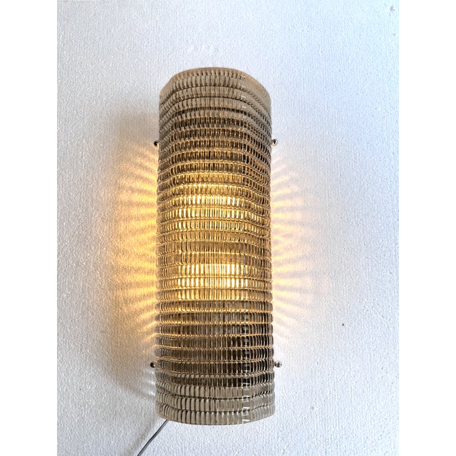 2000 - 2009 Set of Two Contemporary Smoked Diamanted Rectangular Murano Style Glass Wall Sconces For Sale - Image 5 of 5