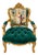French-Style Green Velvet Armchair – Tufted Upholstery With Ornate Gold Leaf Frame For Sale