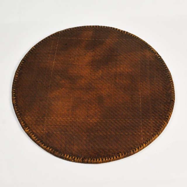 Antique Folding Wood Table With Large Woven Rattan Tray Top For Sale - Image 10 of 17