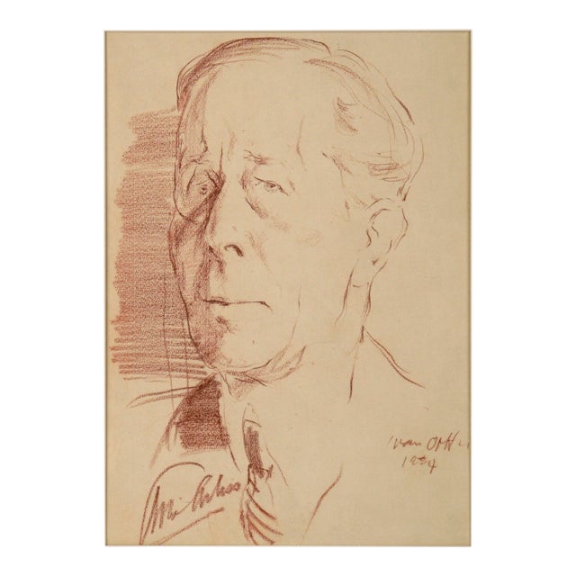 Portrait of George Arliss in Conte Crayon on Cardstock 1934 by Ivan Opffer For Sale