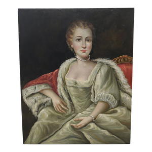Vintage 1970s Unframed 20 Inch X 24 Inch Romantic European Style Oil Portrait of Woman – Classical Salon Style