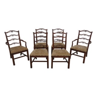 Set of 6 Old Colony Mahogany Chippendale Style Ribbon Back Dining Chairs For Sale
