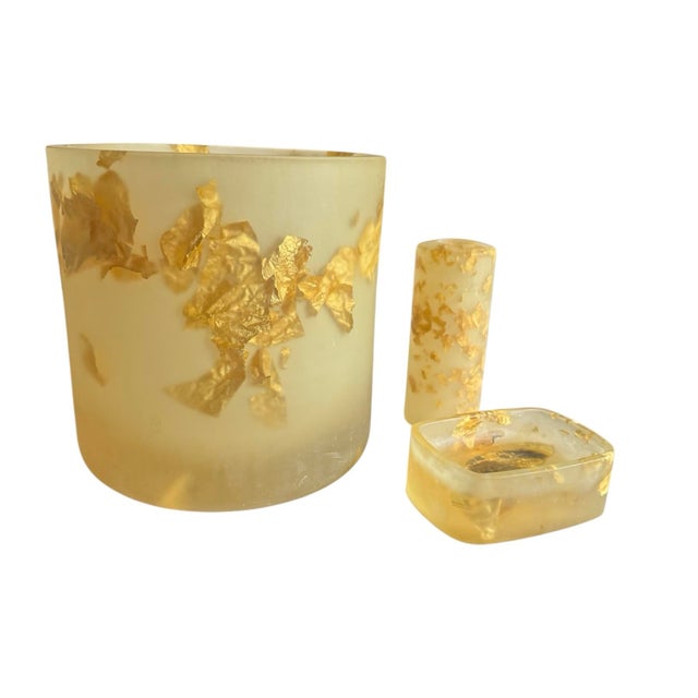 1990s Vintage Martha Sturdy Suspended Gold Leaf in Resin Bathroom Set - 3 Pieces For Sale - Image 11 of 11