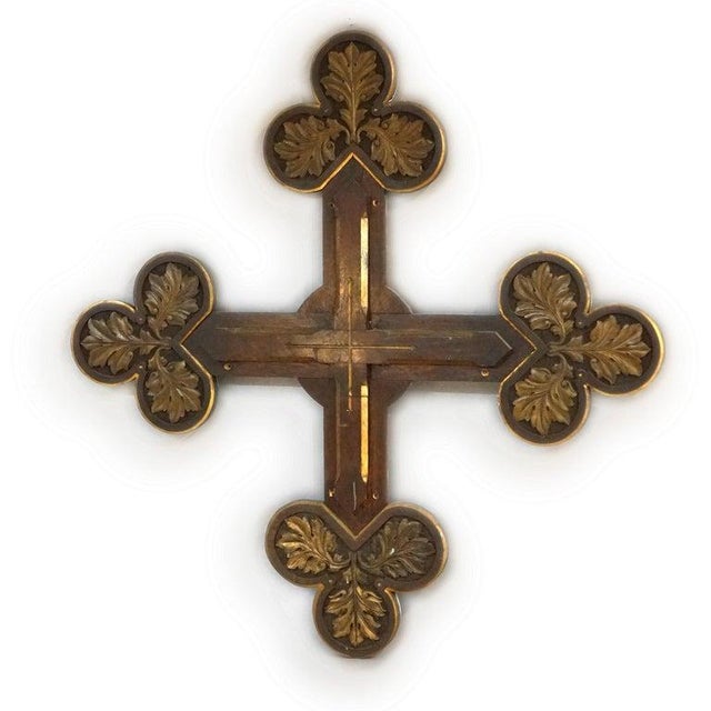 Gothic Antique Monumental Gothic Parcel Gilt & Polychromed Carved Oak Cross 19thC For Sale - Image 3 of 13