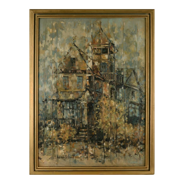 "The Victorian Sentinel" - Mid-Century Architectural Landscape in Oil on Canvas by Helen Landgraf For Sale