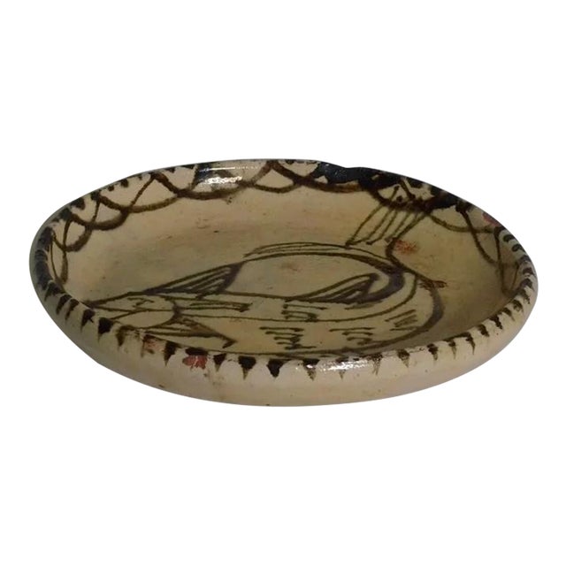 Vintage Tzintzuntzan Mexico Fish Pottery Plate Hand Painted Folk Art For Sale